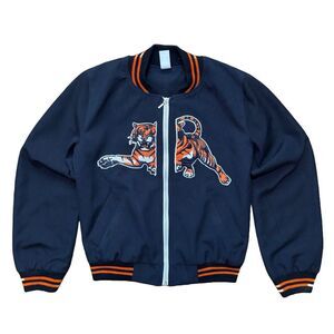 House of Wallace Detroit Tigers Varsity Bomber Jacket Size S Womens Navy Orange